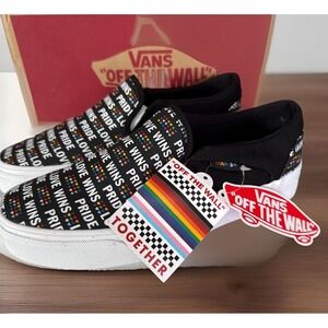 Vans Asher Rainbow Pride Slip On Sneakers Womens 6.5 Multicolor Glitter Shoes